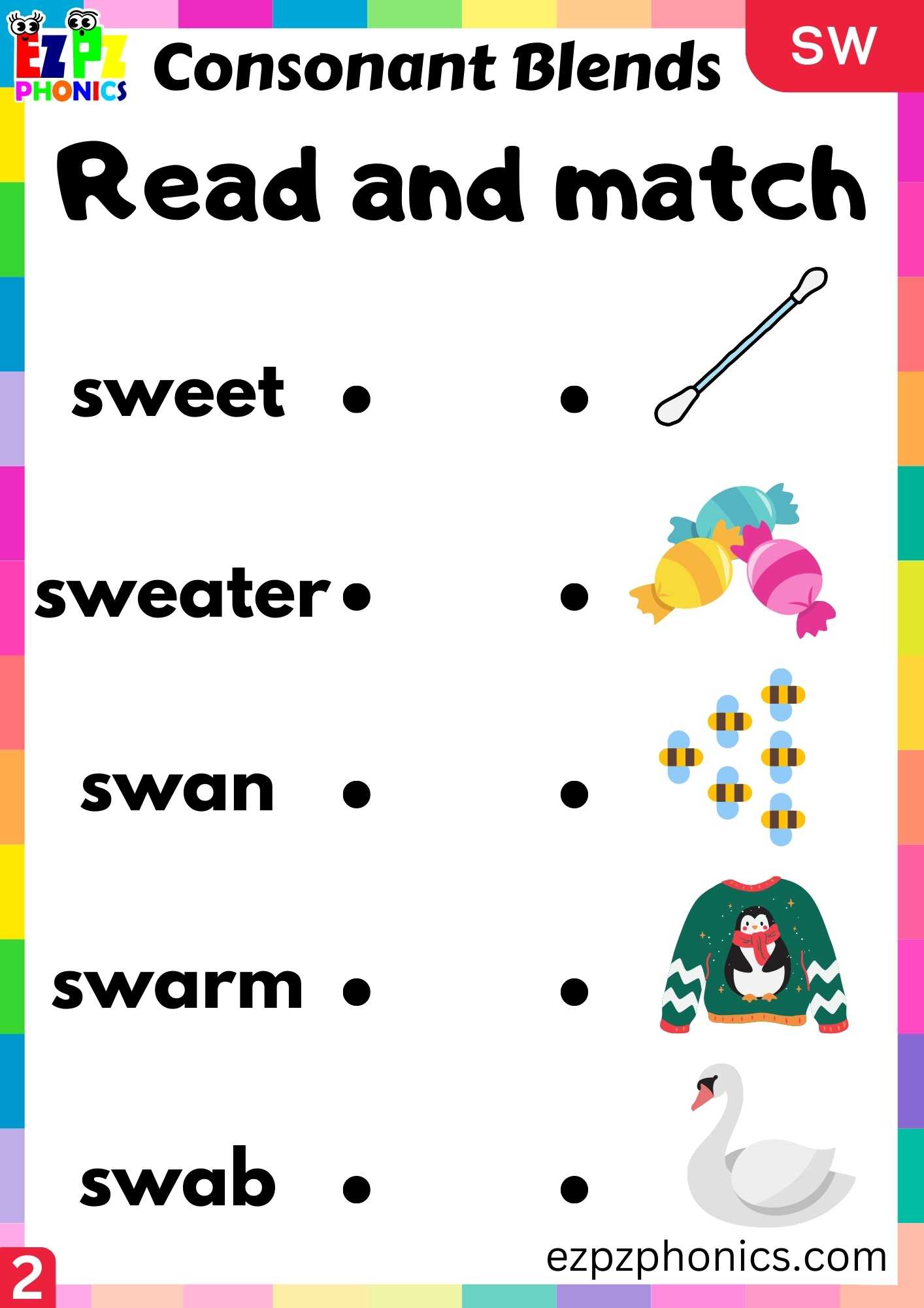 Group2 SW Words Read And Match Phonics Consonant Blends Worksheet